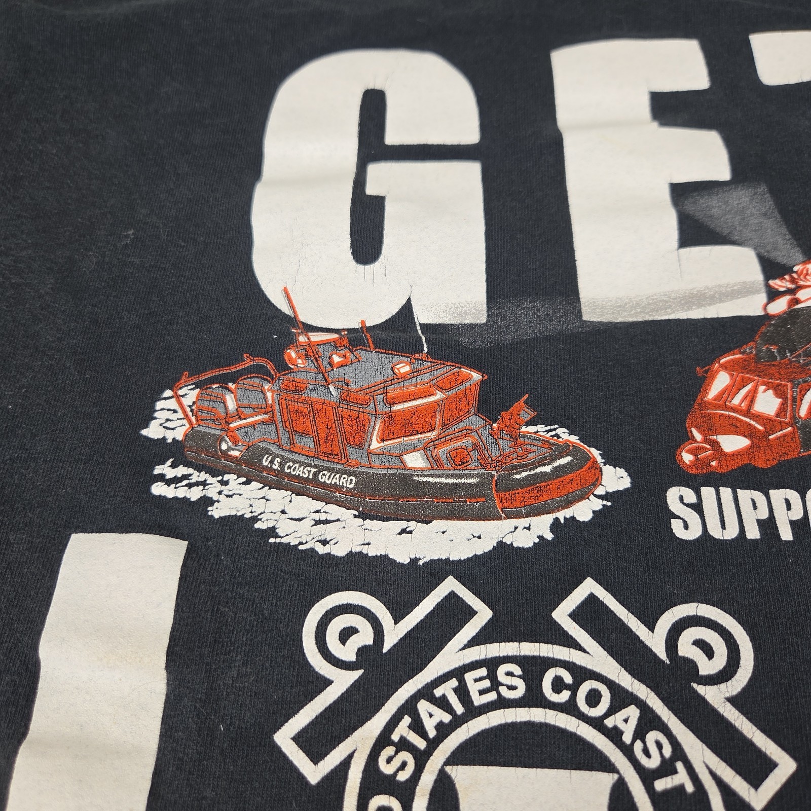 Vtg United States Coast Guard Search & Rescue MV Sport Shirt L Get Lost Support