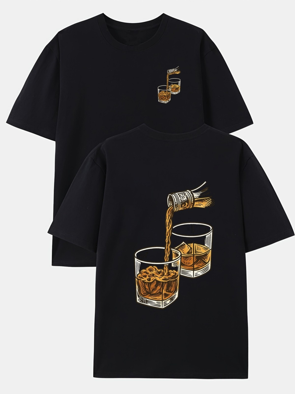 Whiskey and Spirits Double-sided Print Pattern Men’s Fashion Trend T-shirt