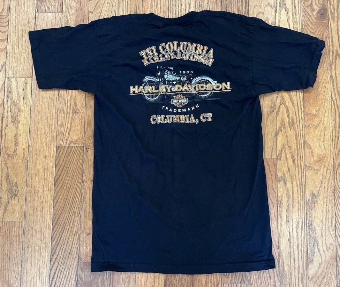 Vintage Harley Davidson T-Shirt Men’s Large TSI Columbia CT Black Graphic Tee
