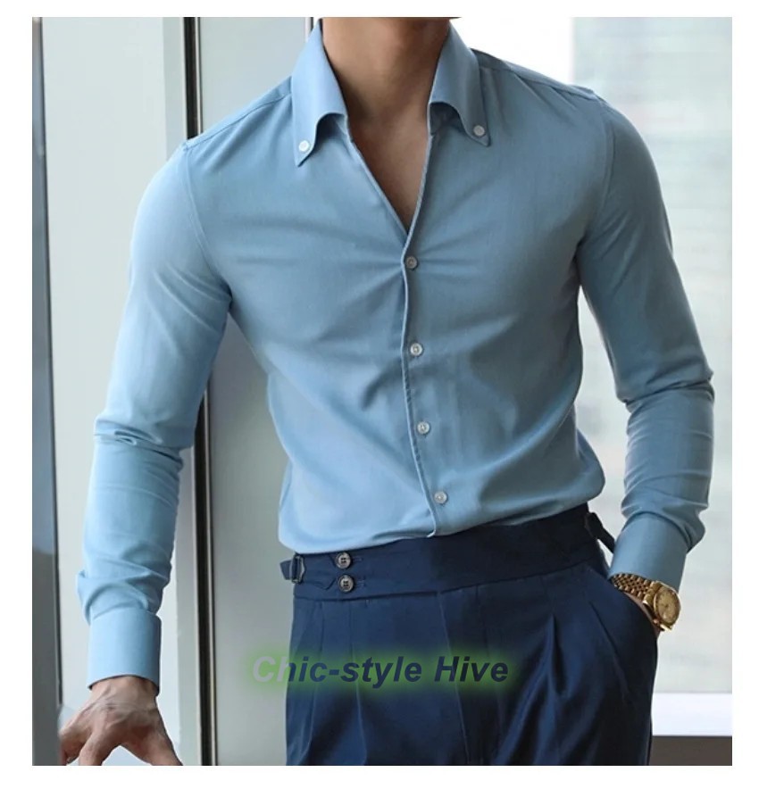 Men’s Collar Shirt Wrinkle-free Casual Slim-fit with A Lapel Design Shirts