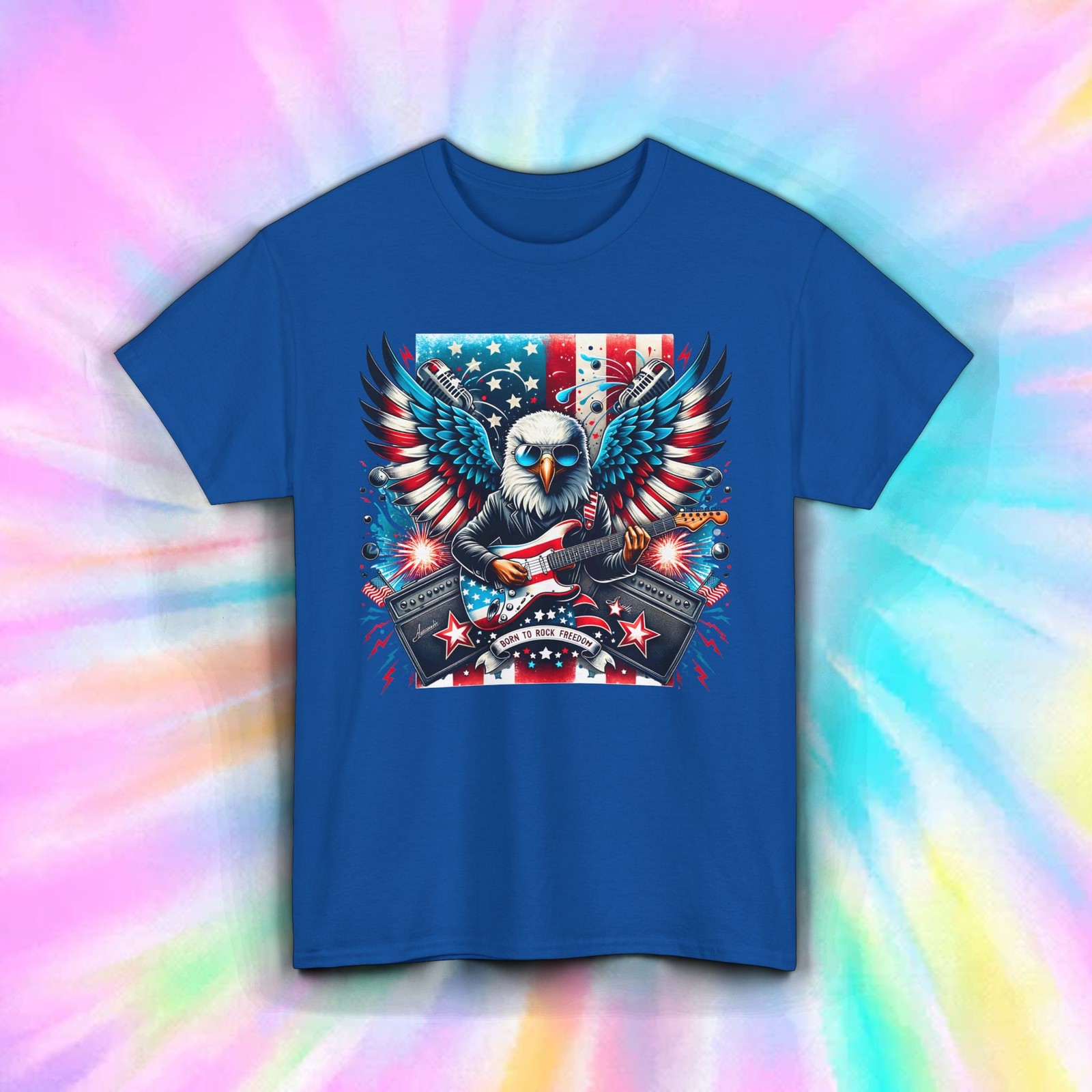 Born To Rock Freedom Shirt Patriotic Eagle Guitar USA 4th Of July Music Tee S-5X