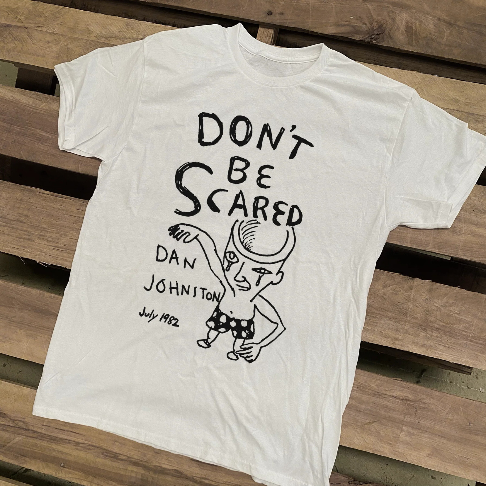 DANIEL JOHNSTON ‘DONT BE SCARED’ VINTAGE WHITE T-SHIRT EN602