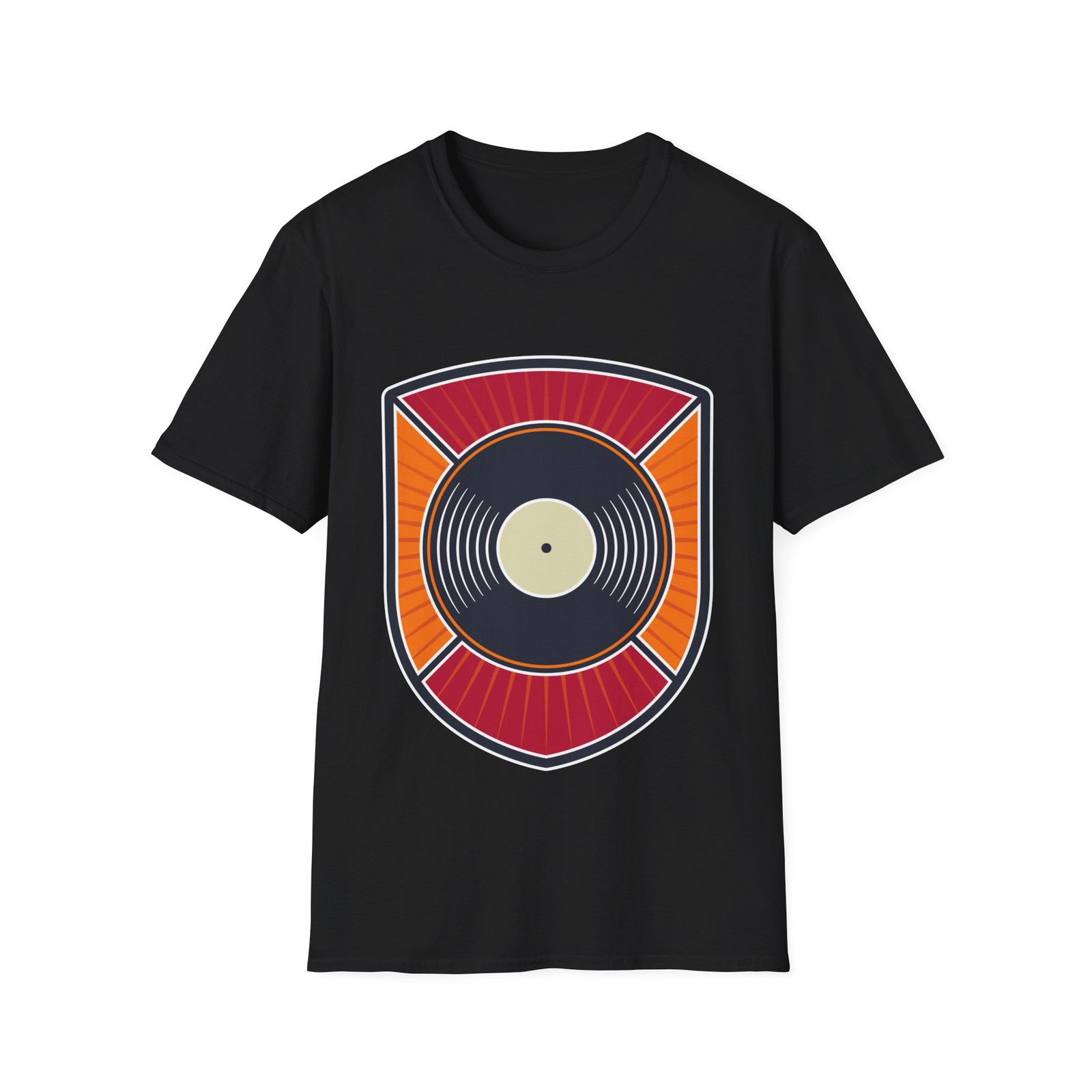 Vinyl Album Badge T-Shirt, Retro Music Fan Graphic Tee, Regular Fit Top