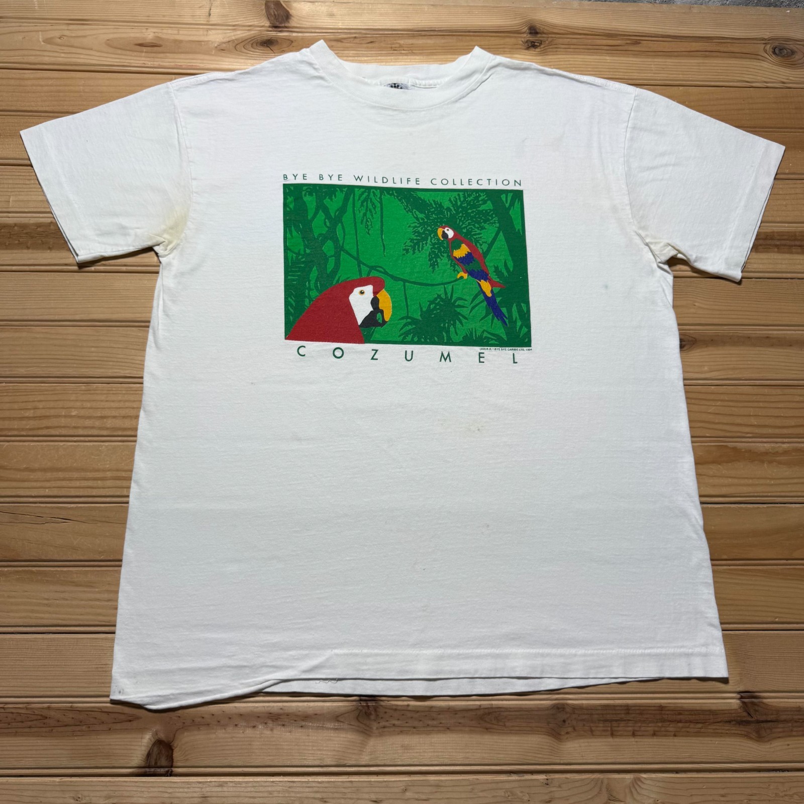 Vintage 90s Bye Bye Cozumel Mexico Wildlife Parrot Animal Graphic T-Shirt Large