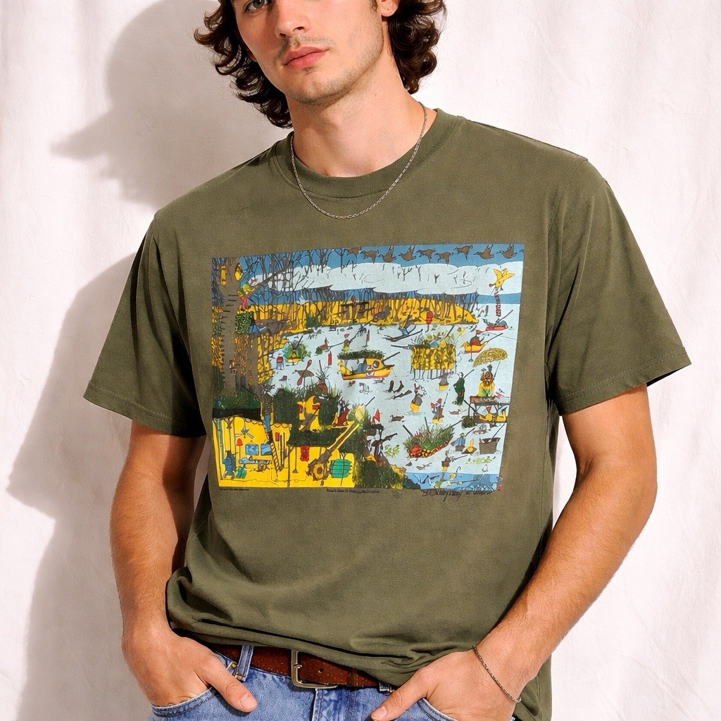 VTG 90s Duck Hunting Graphic T Shirt Single Stitch USA Humor Outdoor Rifle Large