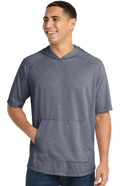 Sport-Tek PosiCharge Tri-Blend Wicking Short Sleeve Hoodie True Navy Htr Size L