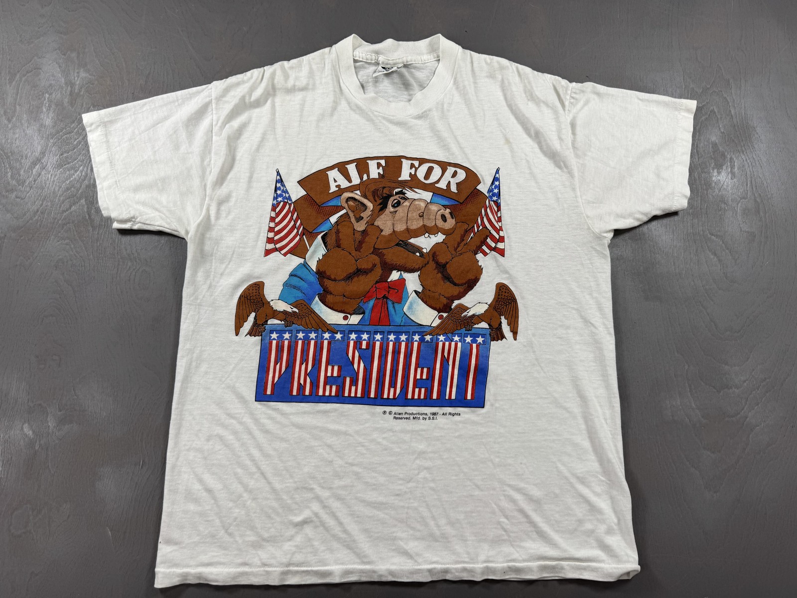 Vintage ALF For President Shirt Mens Large White SSI Patriotic 1987 80s