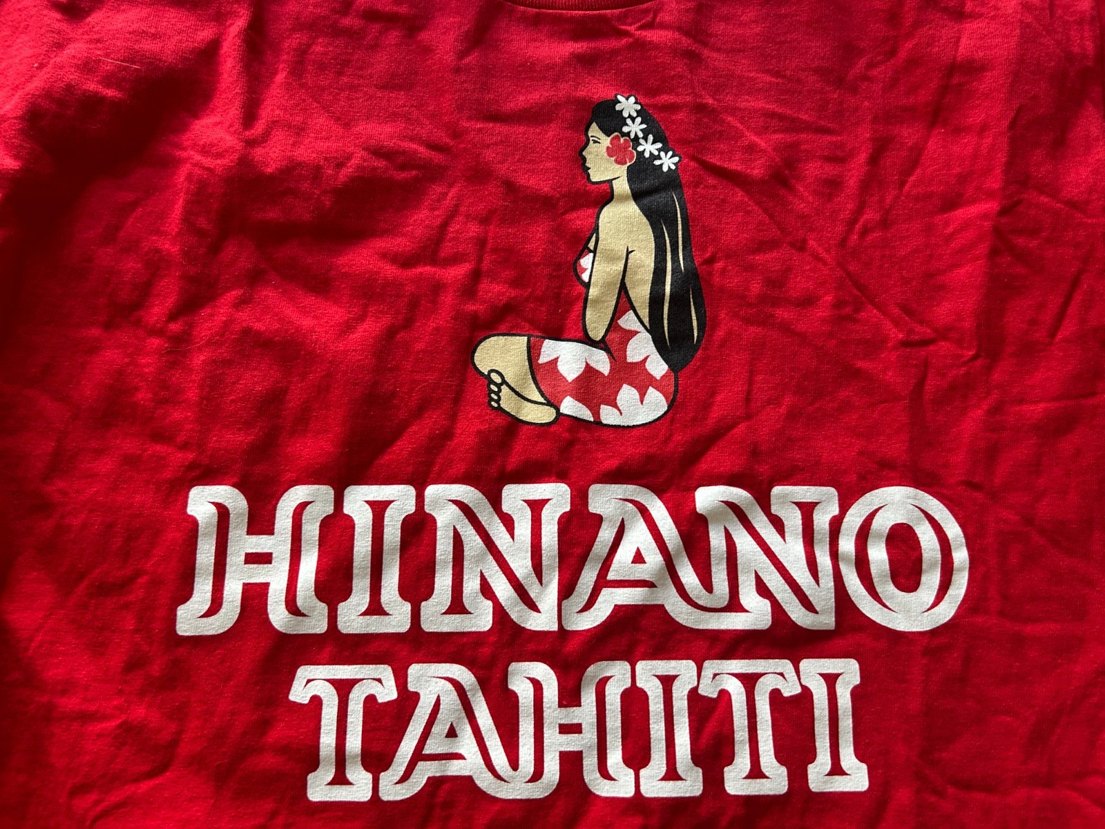 HINANO TAHITI TAHITIAN GIRL SIZE L RED SHORT SLEEVE T-SHIRT…SEE DESCRIPTION