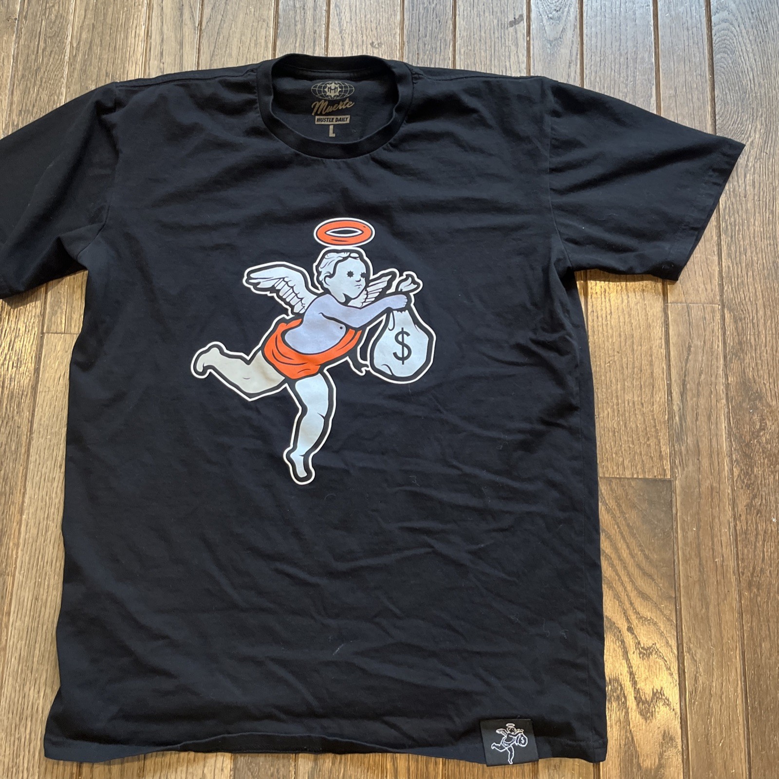 Muerte Hustle Daily Graphic Angel Money Bag Tee Black L Streetwear Urban Style