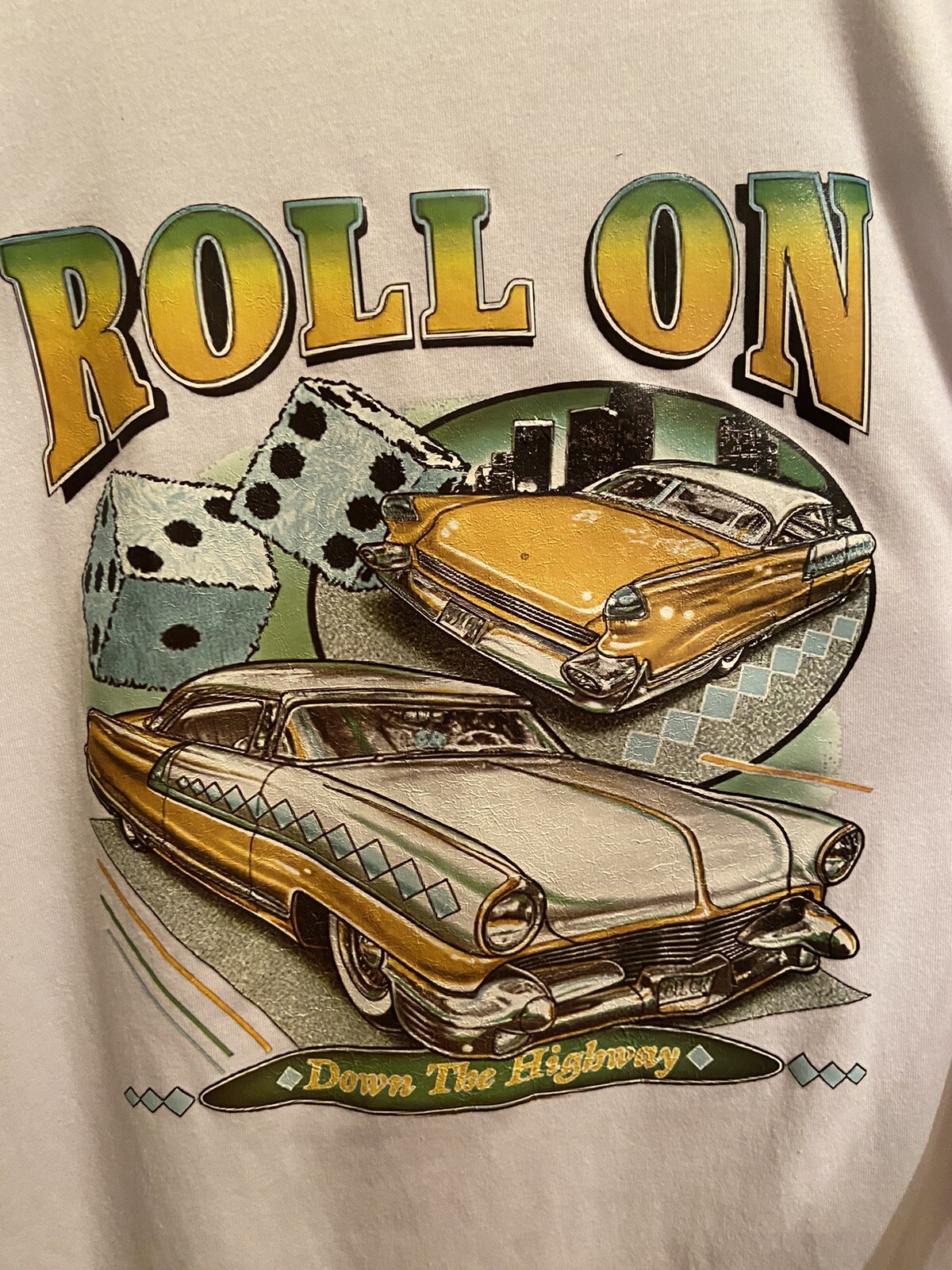 Roll On Down the Highway Tshirt Hot Rods White Large