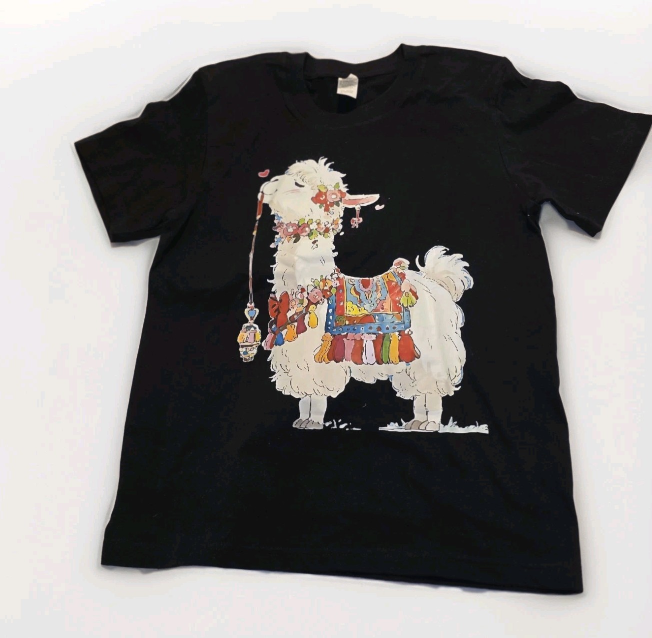 Digital Print Apparel Women’s Black T-Shirt Size Small Llama Print
