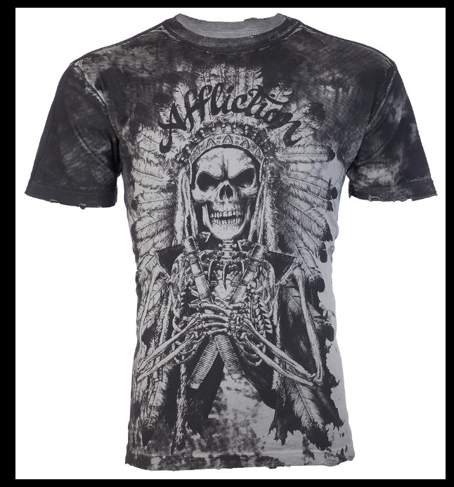 $58 AFFLICTION Grey TRUSTED TIME Short Sleeve Slim Fit Y2K MMA Elite T-shirt NWT