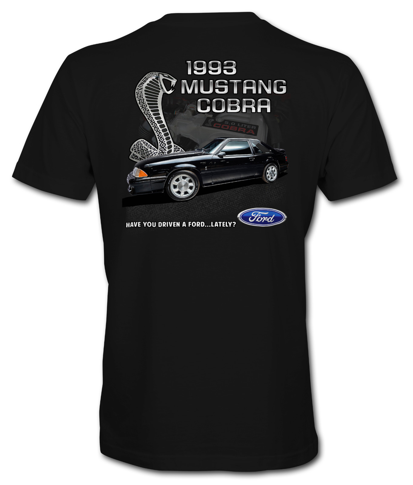 1993 FORD SVT MUSTANG COBRA Full Color DTG PRINTED T-Shirt BLACK, RED & TEAL