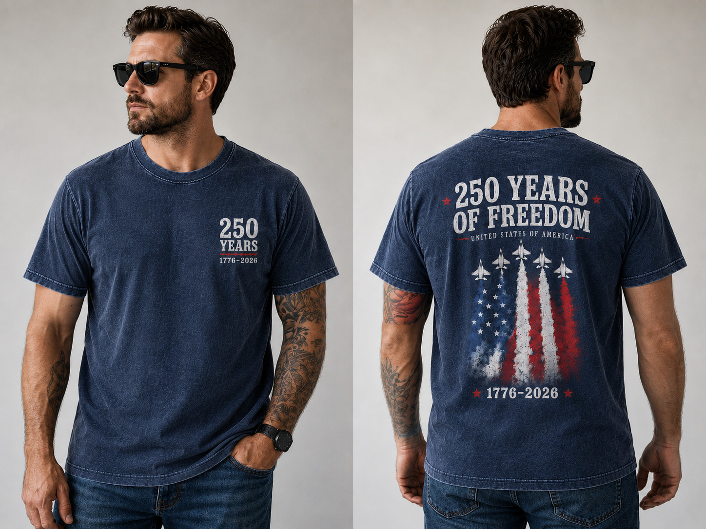 1776 2026 USA Freedom Washed T-Shirt Patriotic Graphic Tee for Men Size S-3XL