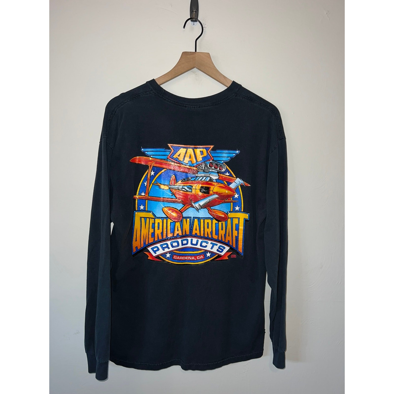 Vintage Airplane Shirt AAP American Aircraft Products Long Sleeve Tee XL