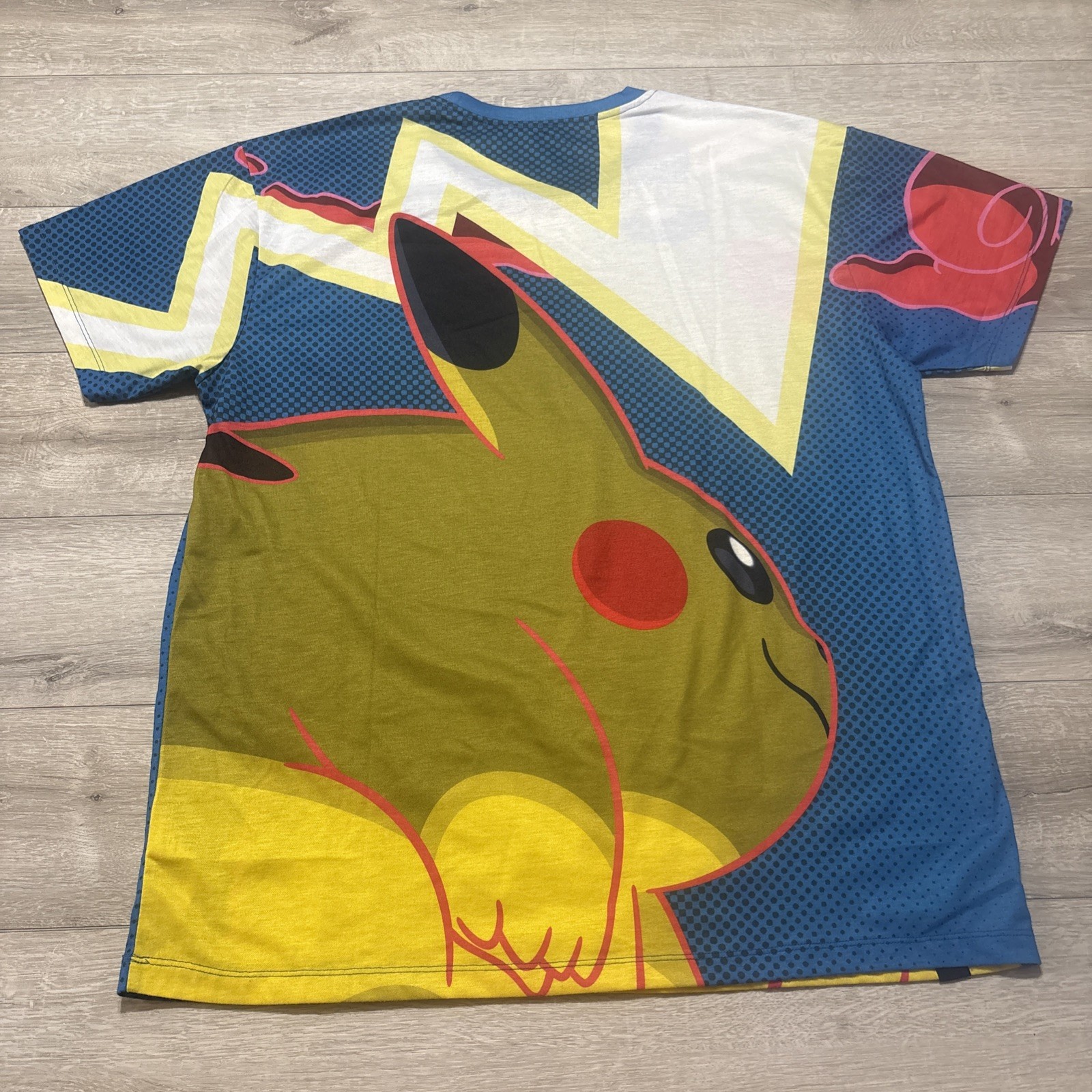 Pokemon Center Pikachu All Over Print Graphic T Shirt Adult XL Blue Nintendo