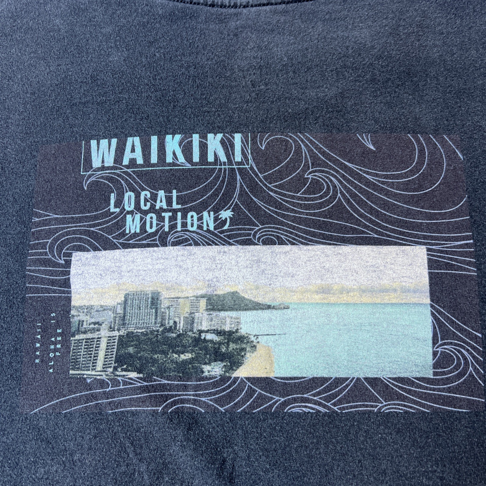 Retro Local Motion Waikiki Shoreline Hotels Surf Shirt Large Surfer Gray Vintage