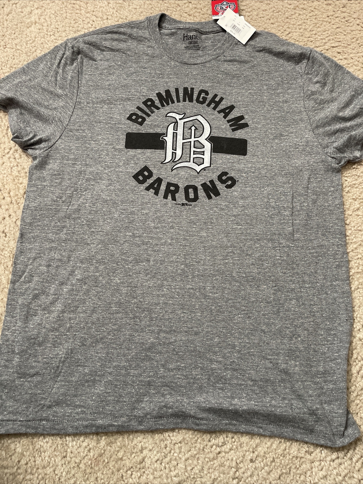 NWT Genuine MILB Birmingham Barons Tshirt Gray with White B logo Size M