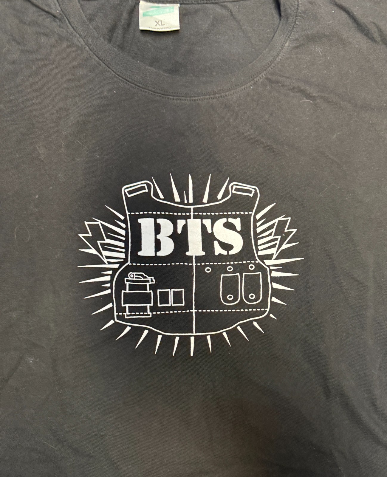 BTS JIMIN 95 Bullet Proof Vest Logo Black Shirt Yangronhua XL 20.5″ x 24″