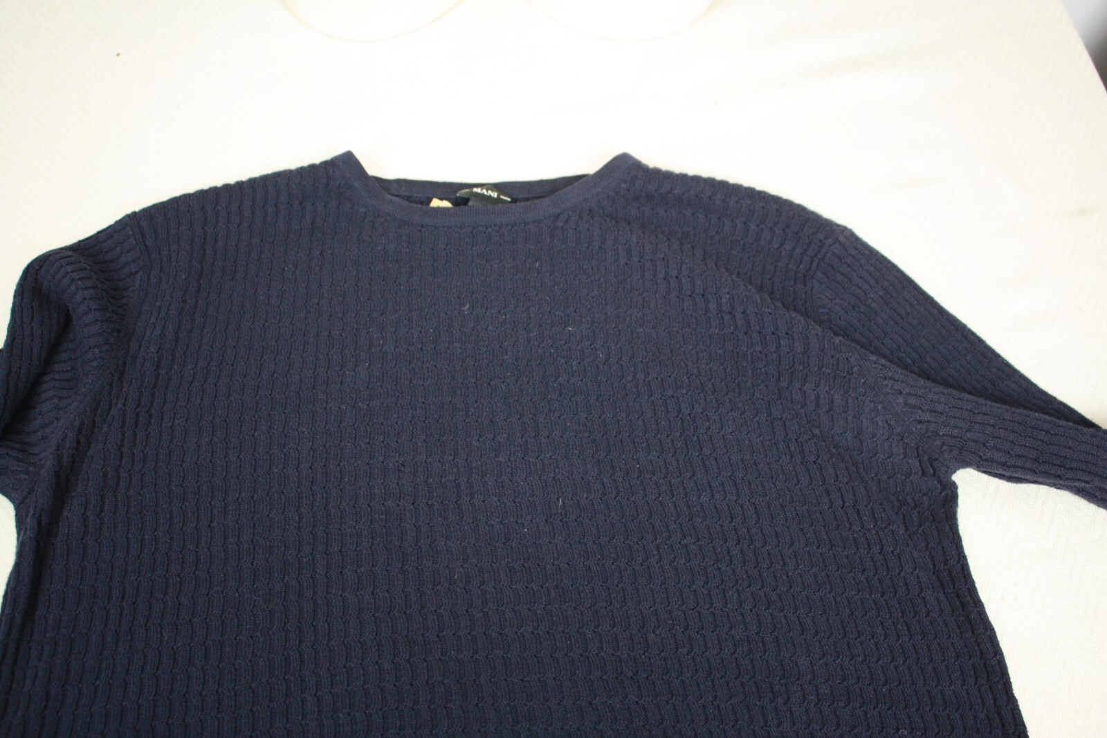 MANI Vintage Mens Black Crew Neck Tee Fine Cable Knit Cotton Rayon Blend Large