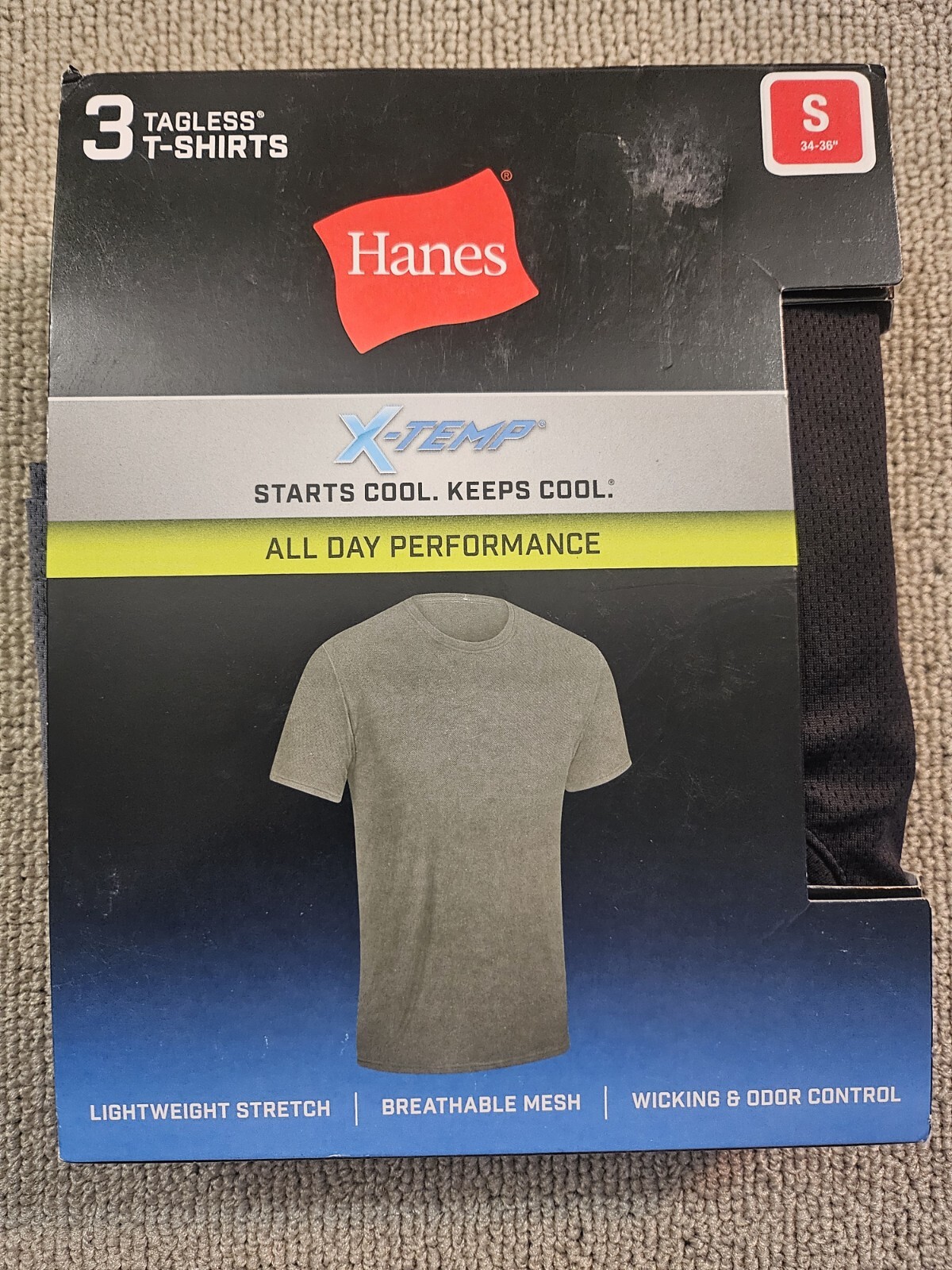 Men’s Mesh Short Sleeve T Shirts 3 Pk Hanes X Temp Stretch Black Gray S 34-36