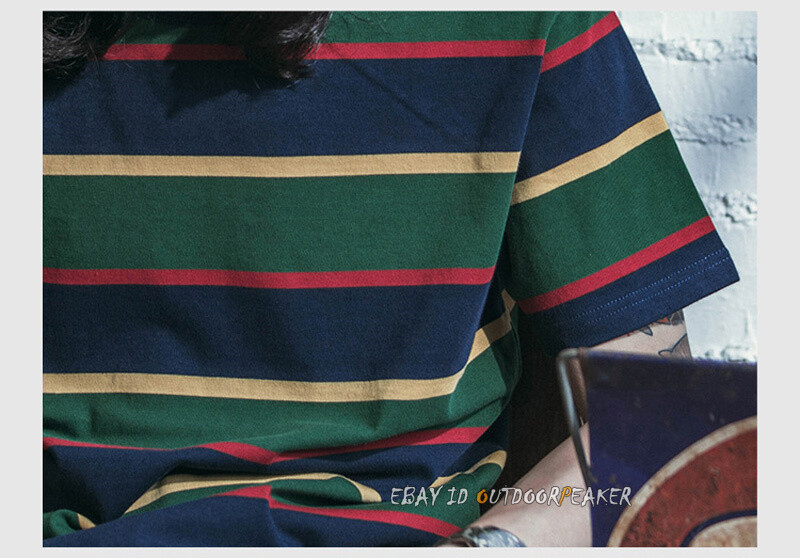 NON STOCK Ivy League Striped Crew Neck T Shirts Preppy Style Men’s Casual Tee