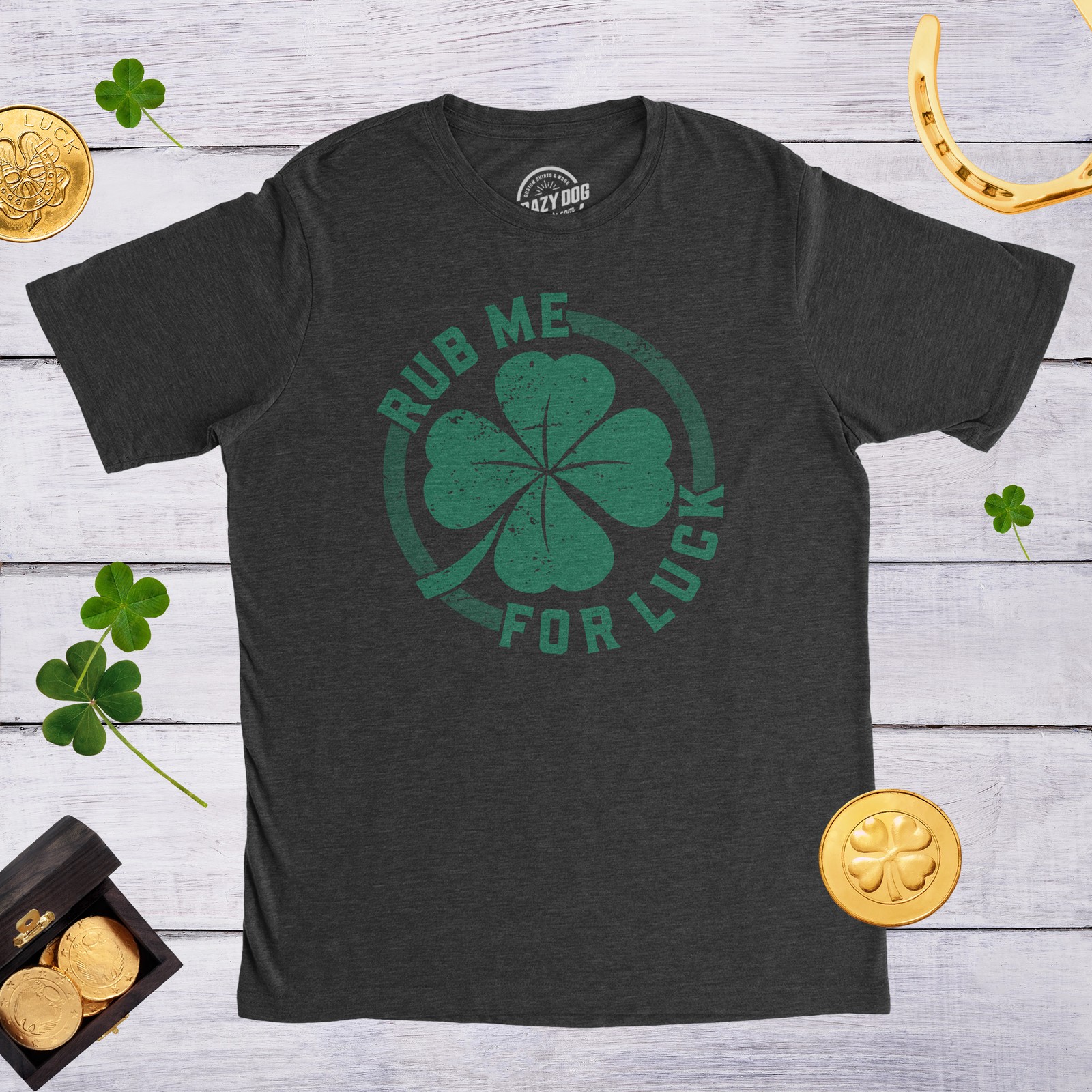 Mens Rub Me for Luck T Shirt Funny Saint Patricks Day Cool Shamrock St Patty Tee