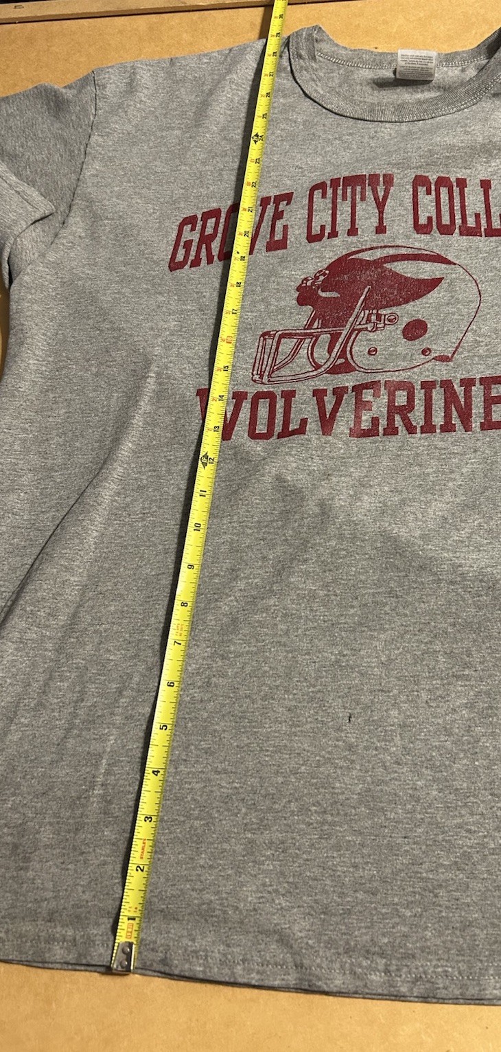 VTG Grove City College Wolverines Football Shirt Men XL Heather Gray Russell
