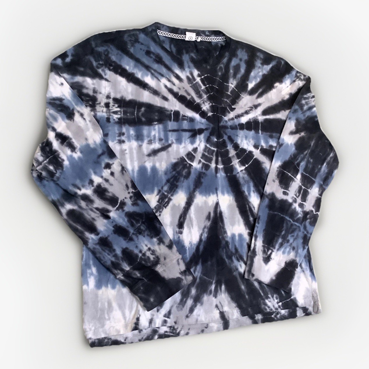 Reverse Threads Mens Tie Dye Blue White Long Sleeve Cadual Pull On Shirt L