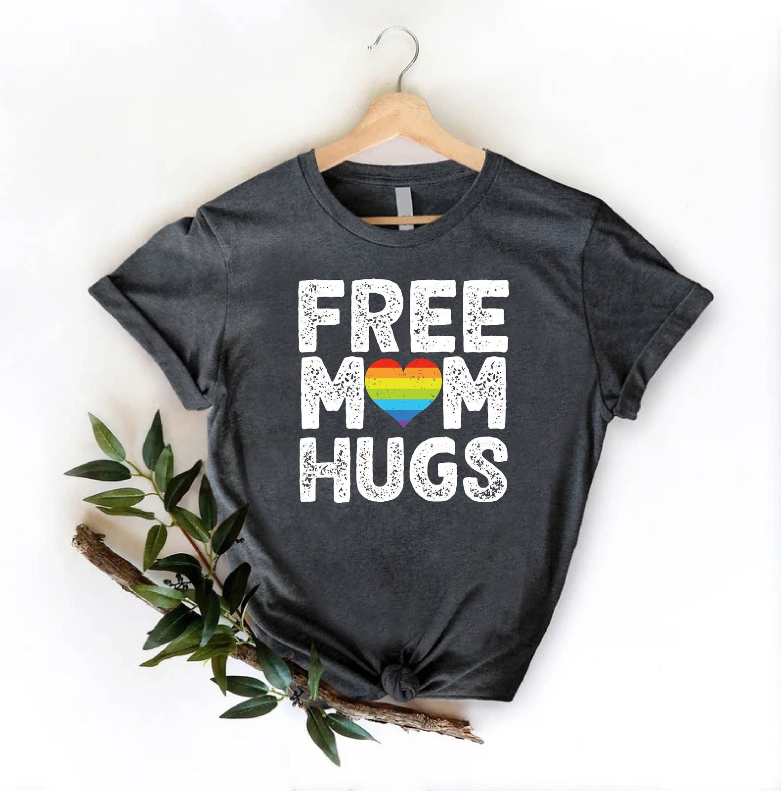 Free Mom Hugs Shirt Pride Mom Shirt LGBT Mom TShirt Rainbow Heart Pride Tee