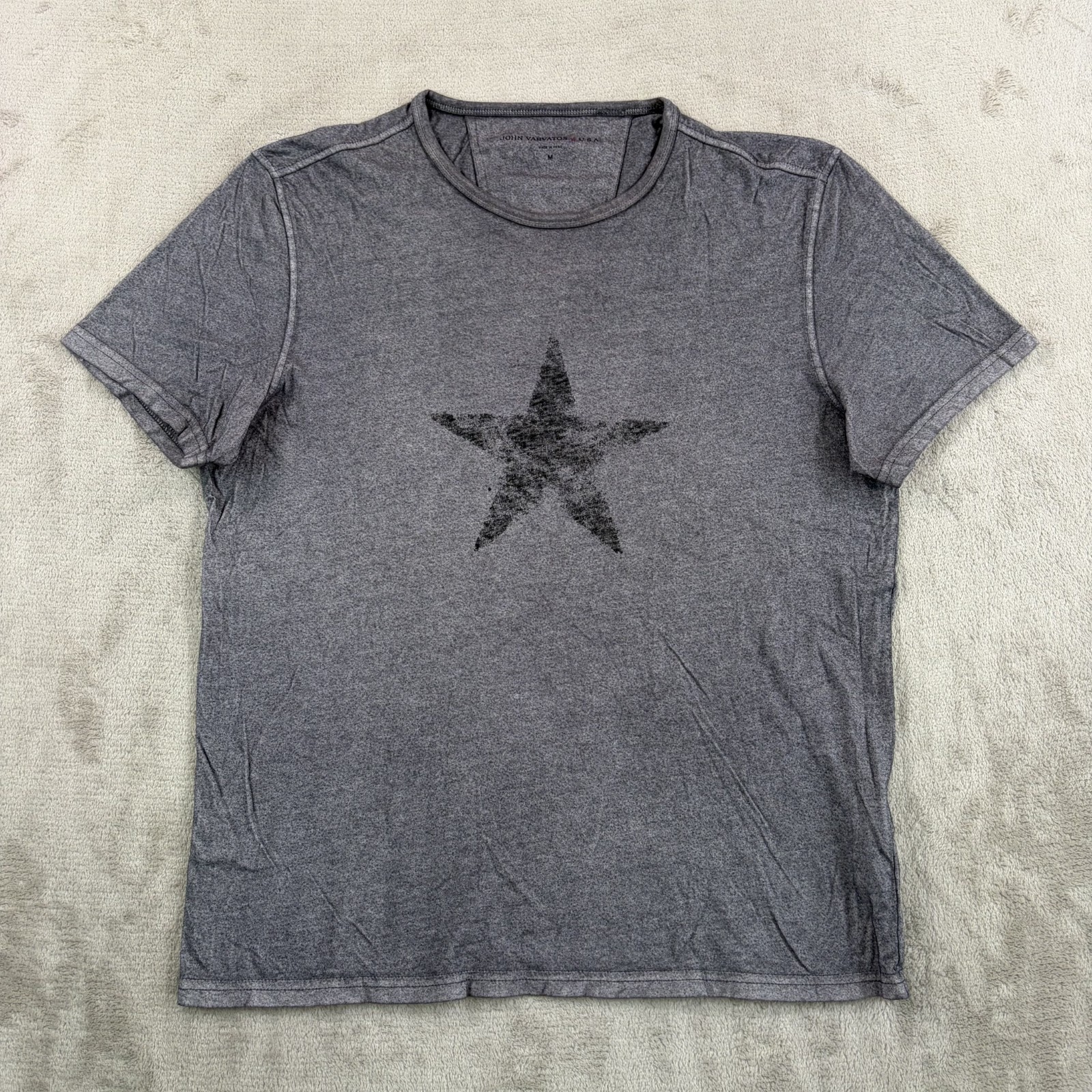John Varvatos USA Star Print Crew Neck T Shirt Grey Wash Men Medium NWOT