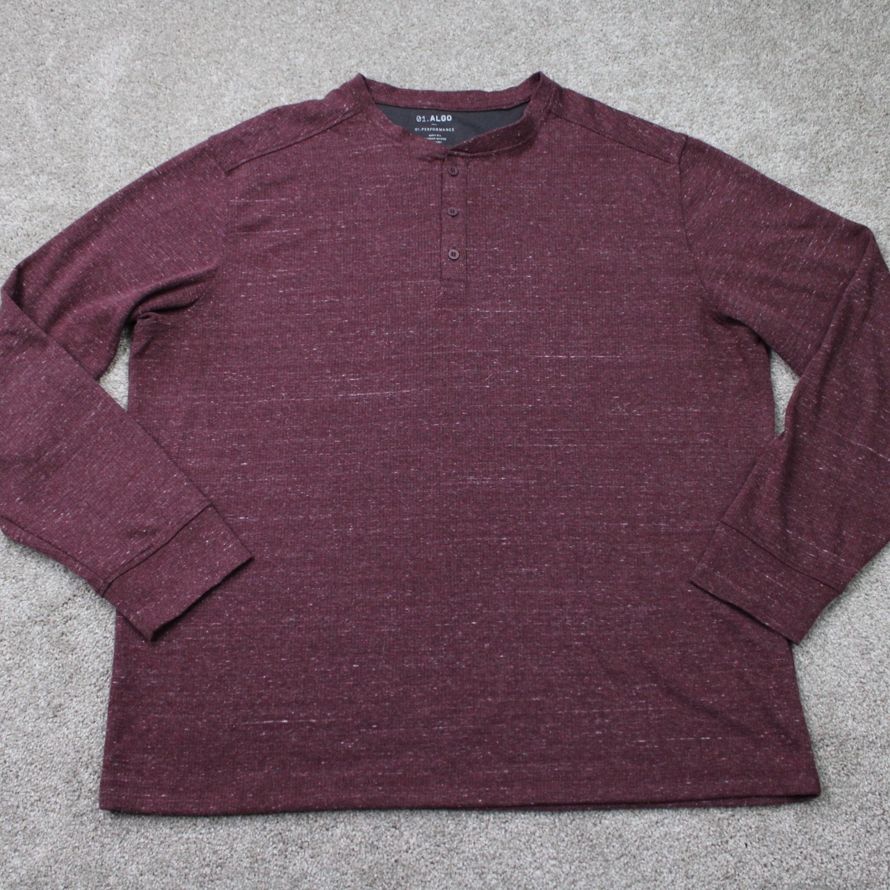 01.Algo Shirt Men 2XL XXL Red Performance Henley anti-odor Quick Dry Long Sleeve