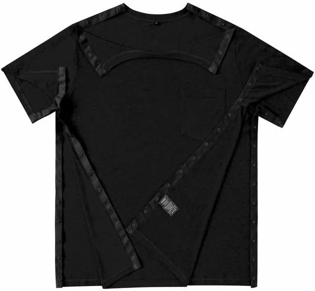 Post Shoulder Surgery Shirts for Men Full Snap Open Tear Away Short Sleeve T Shi