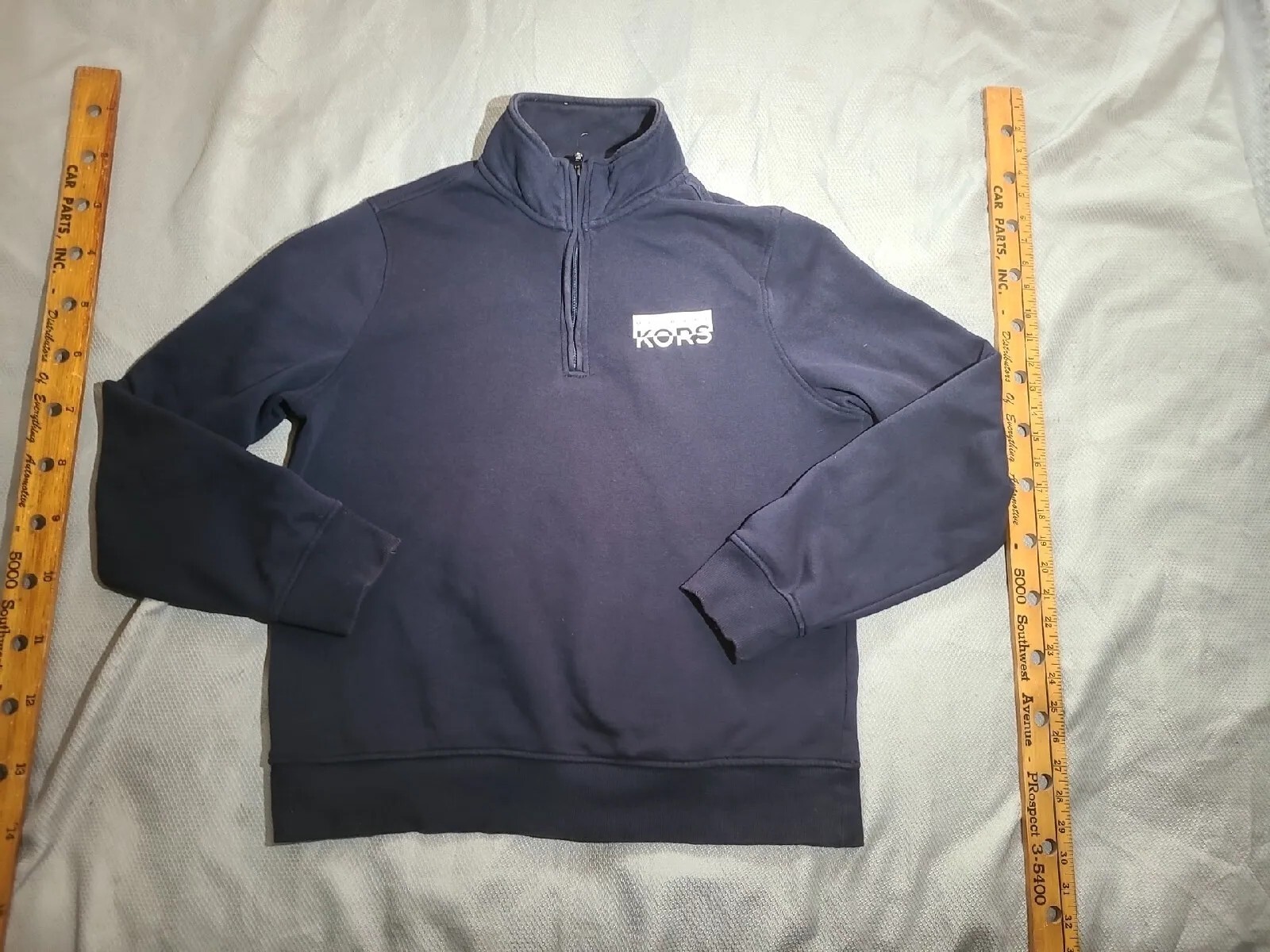 Michael Kors Shirt Mens Large Blue 1/4 Zip Mock Neck Cotton Logo Sweater Top
