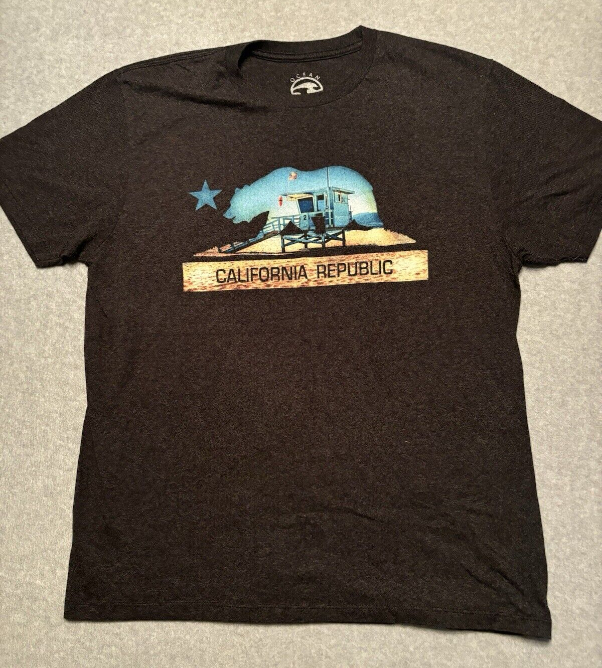 Ocean Current T-Shirt Men’s Large Black California Republic Lifeguard Stand Tee