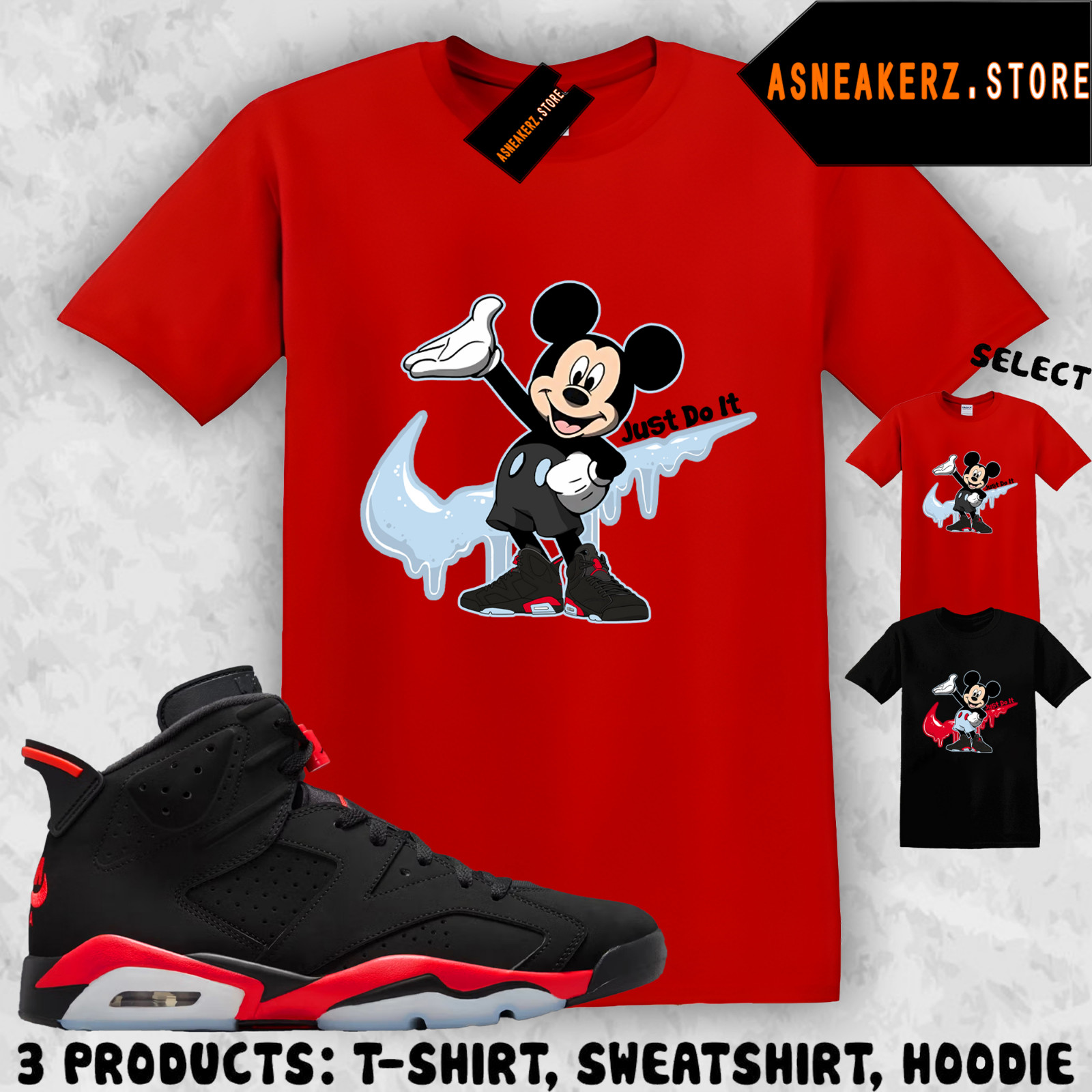 Drip M Mouse Matching Tee Shirt To Match AJ 6 Reverse Infrared Salesman Sneaker