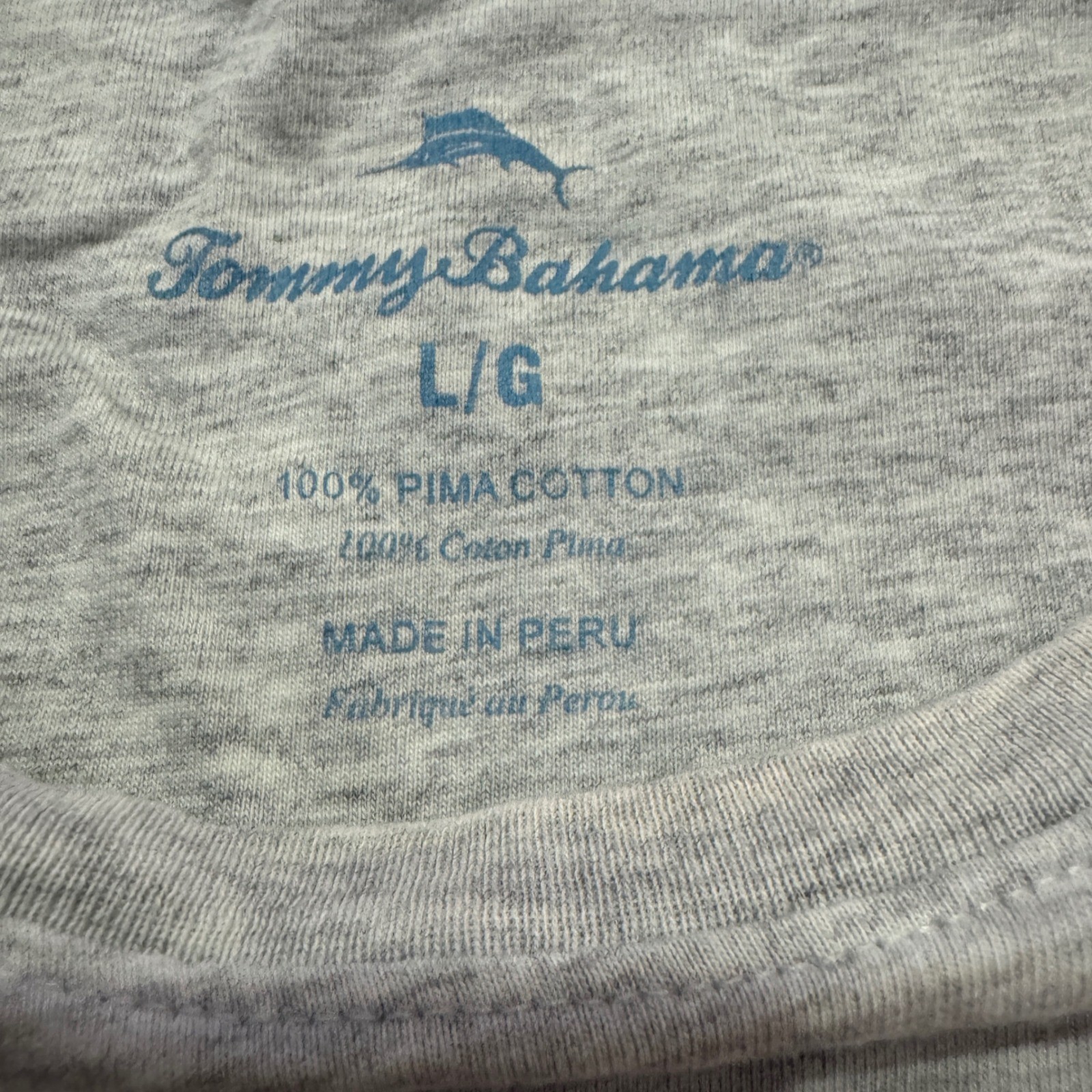 Tommy Bahama Mens Large Gray 100% Pima Cotton Pocket T-Shirt Marlin Logo L