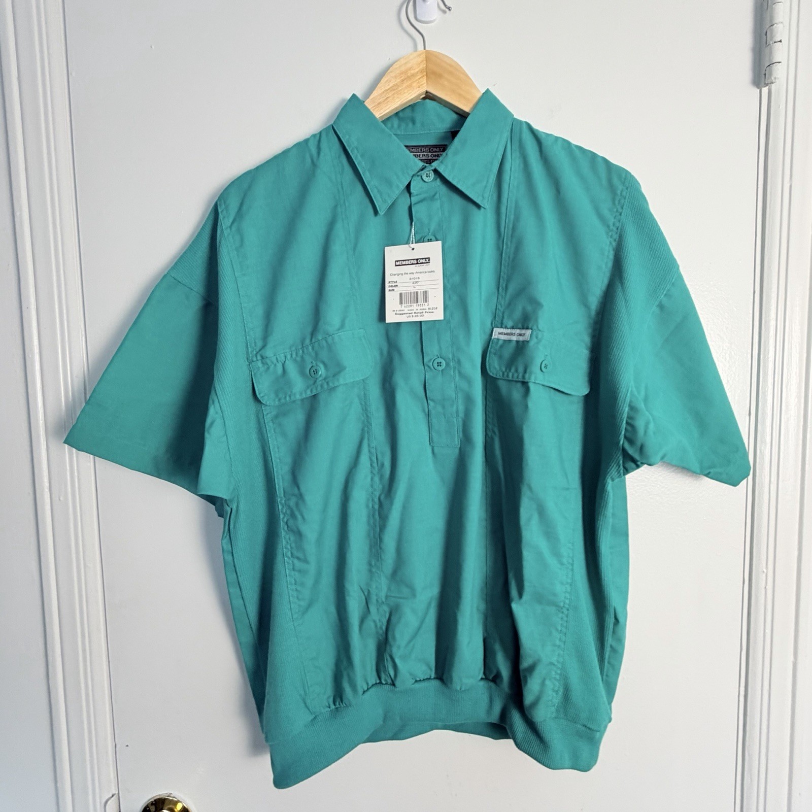 VTG Members Only L Shirt Teal Green Quarter Button Ribbed Hem Pockets NEW
