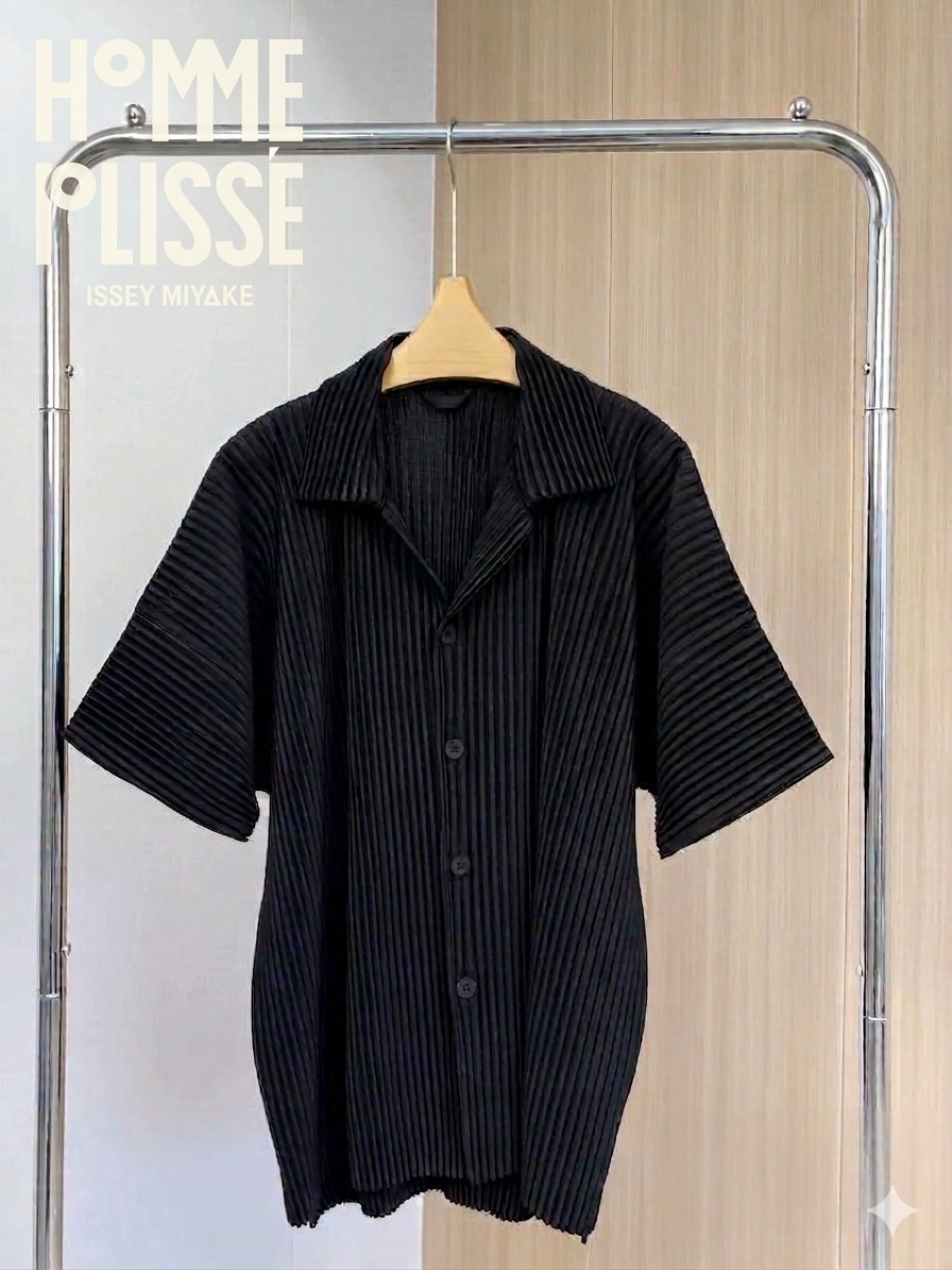 Homme Plisse Issey Miyake Men’s Black POLO T Shirt Size 2 JJ122