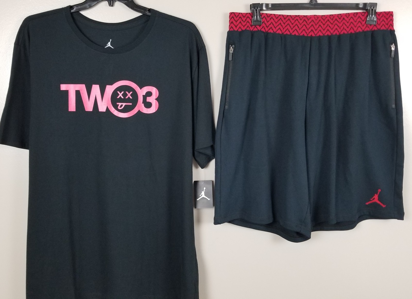 JORDAN XII RETRO 12 FLU GAME OUTFIT SHIRT + SHORTS SET BLACK RED (SIZE 3XL 2XL)