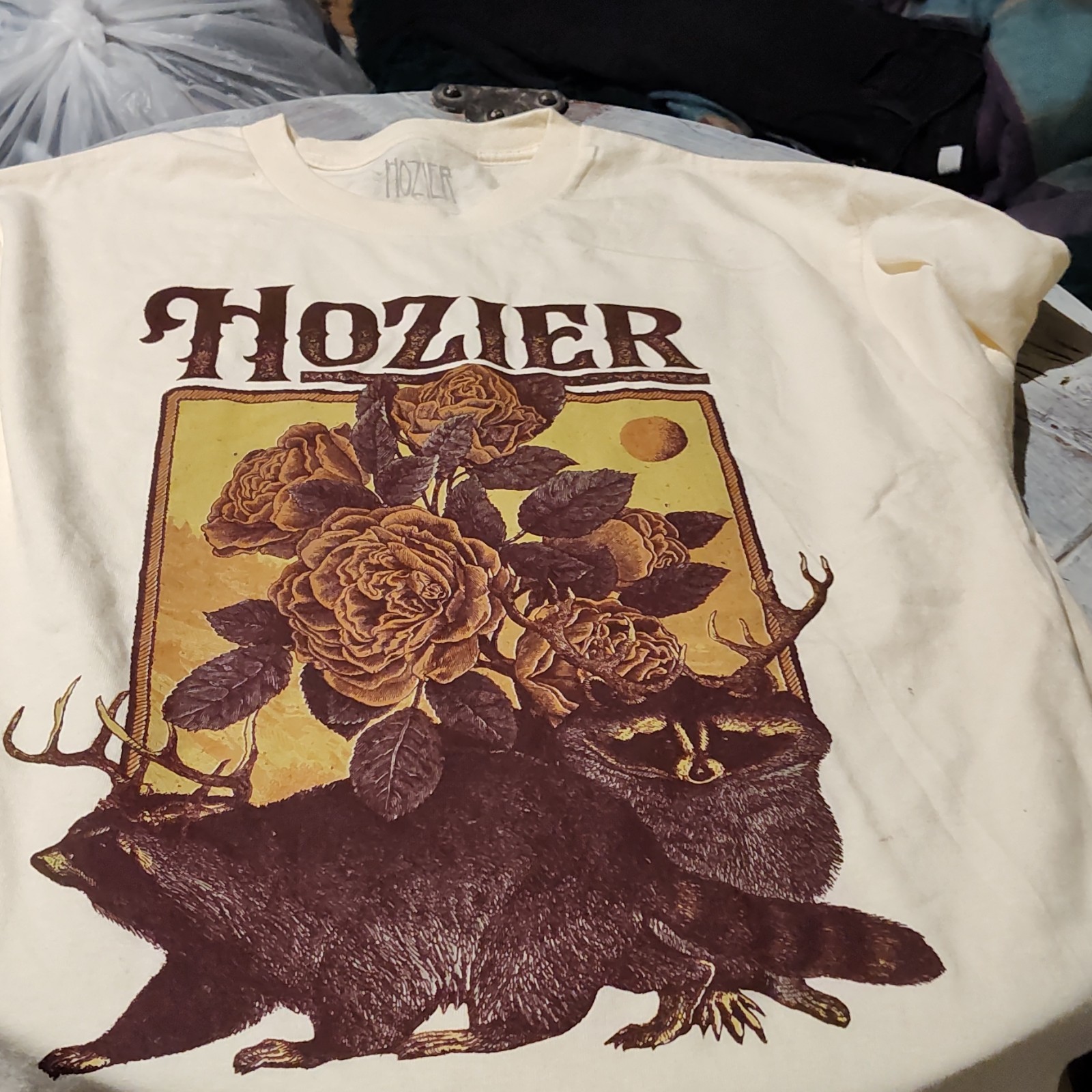 Hozier Cream Graphic Print Men’s T-Shirt Floral Animal Design