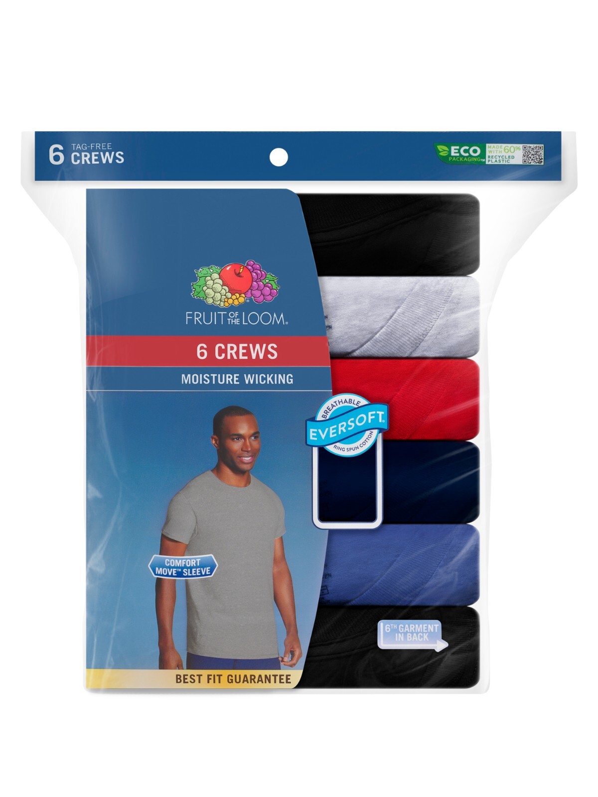 6 Pack Fruit of the Loom Men’s Crew T-Shirt Undershirts Super Value Cotton S-3XL