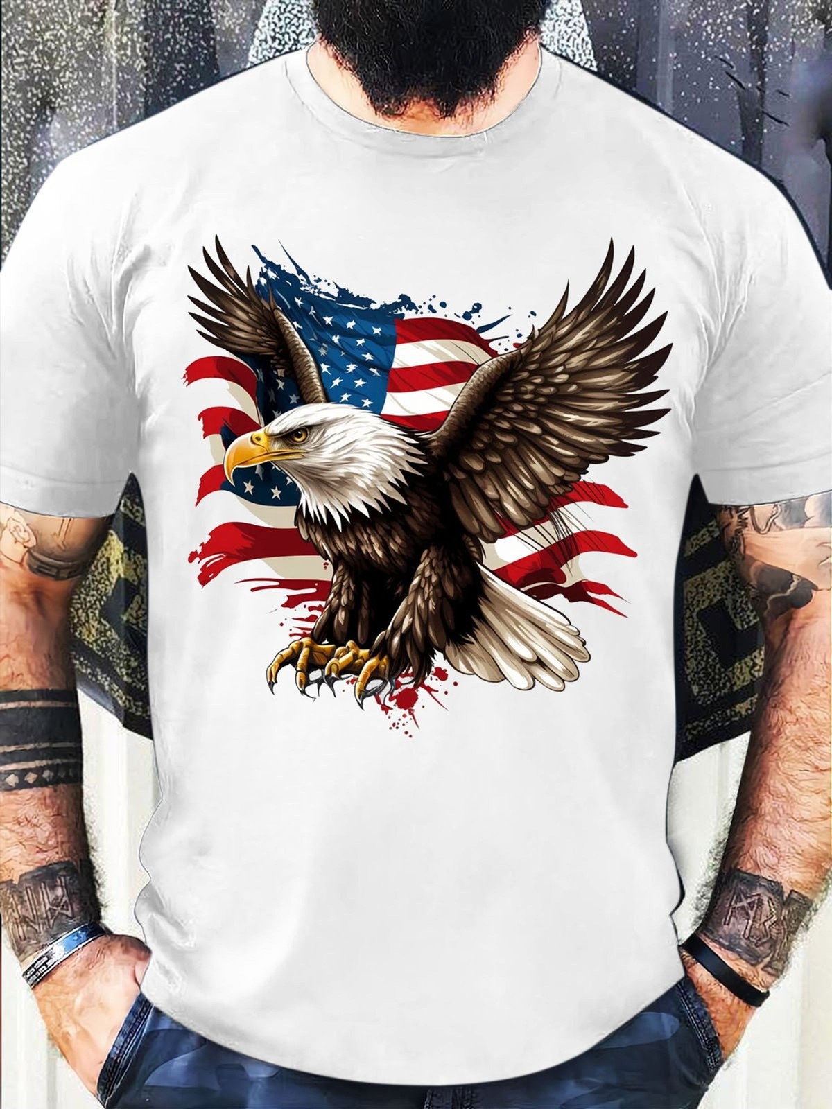 American Flag & Bald Eagle T-Shirt – 4th of July Independence Day Short Sleeve