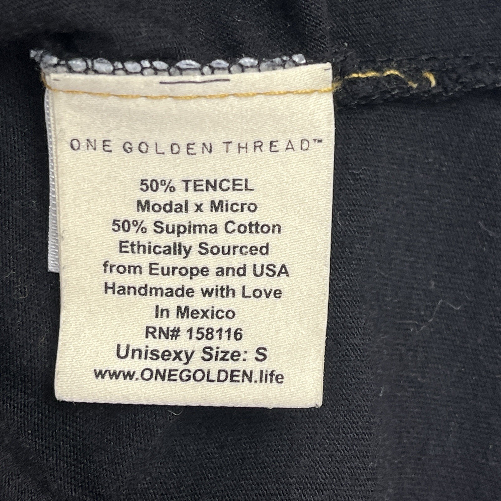 One Golden Thread Men’s Tee Onyx Black Tree Shirt S Supima Cotton Tencel Acubi