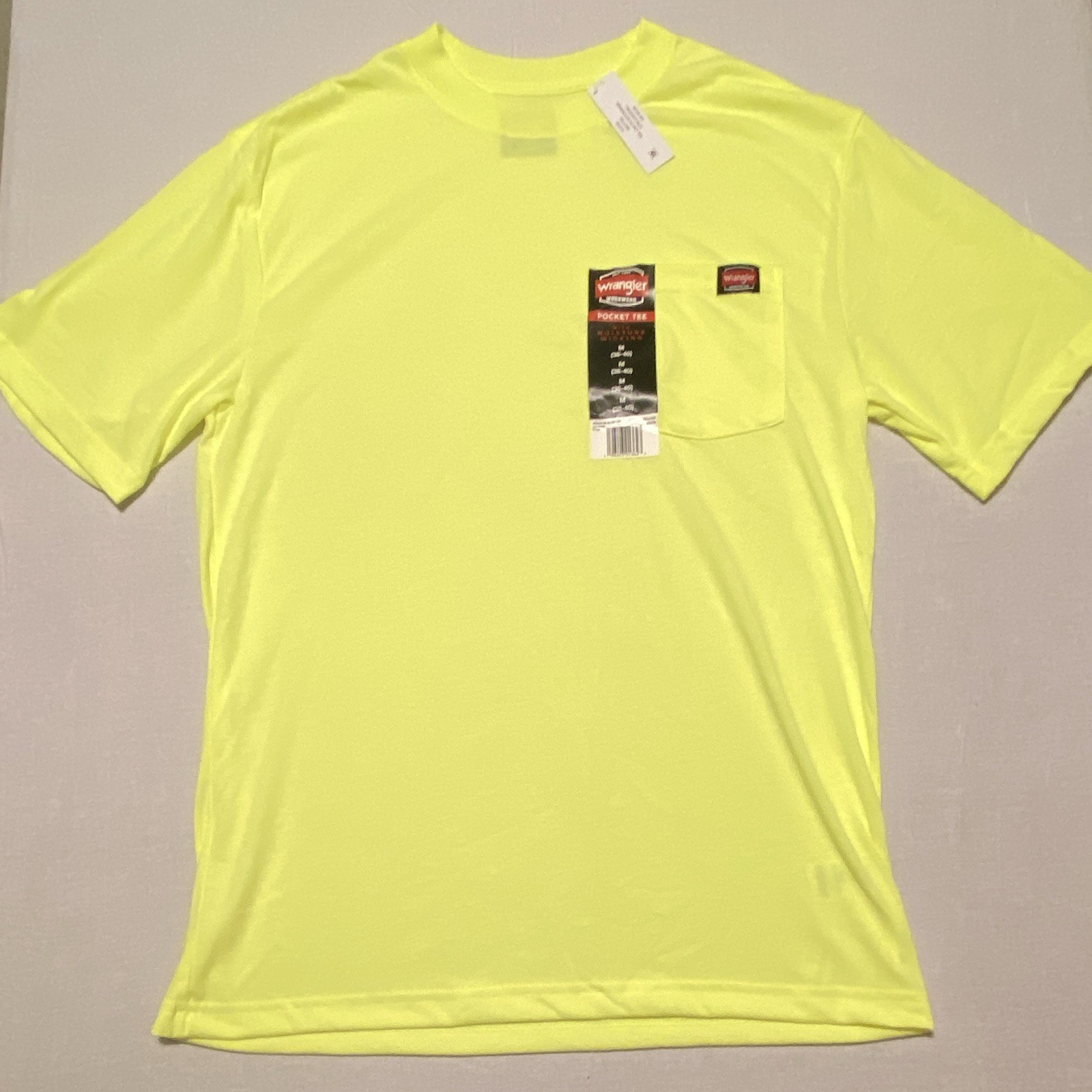 Wrangler Workwear Pocket Tee Men’s M Yellow Moisture Wicking Crew Neck T-Shirt