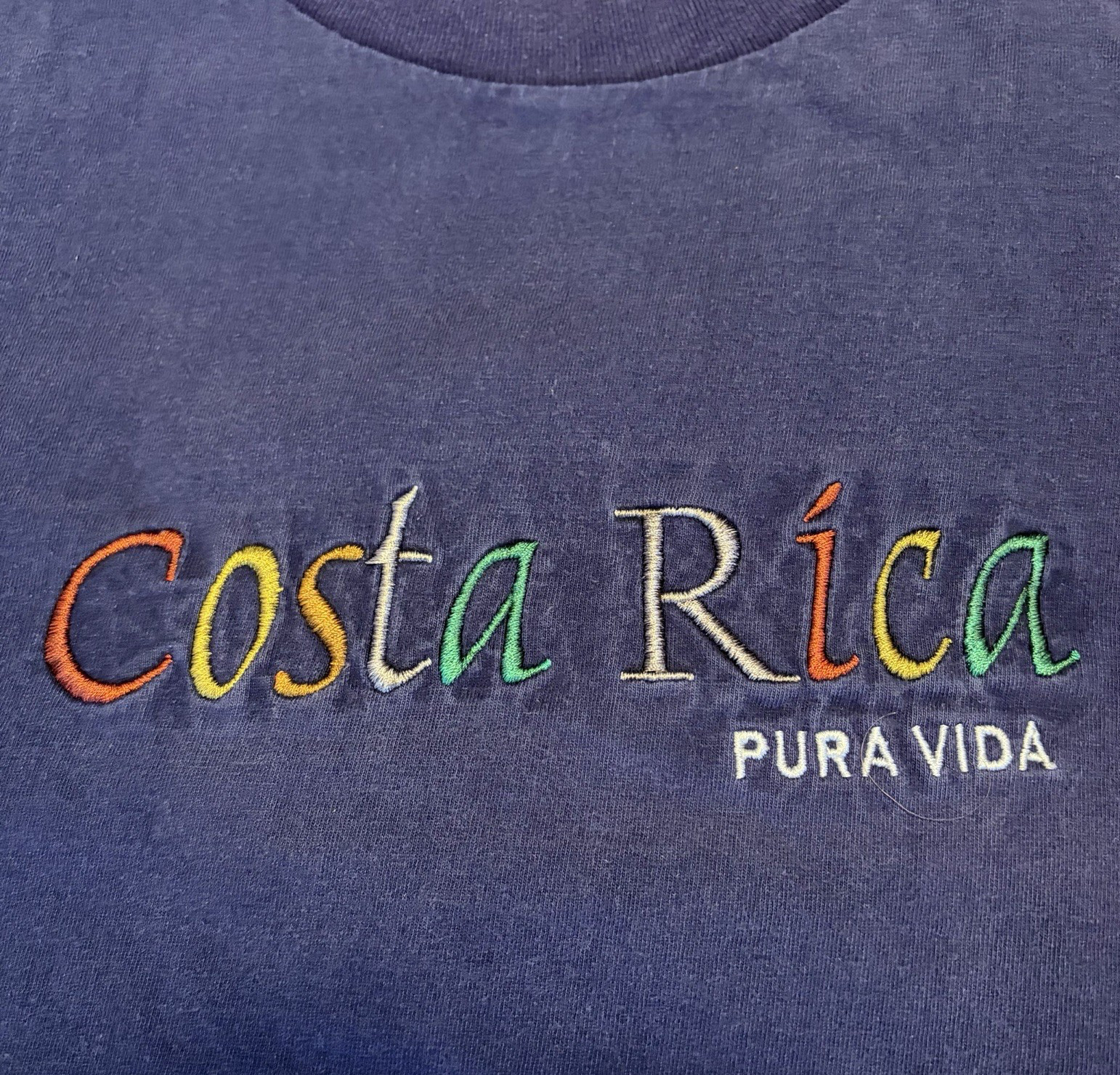 Costa Rica Pura Vida T Shirt EMBROIDERED. Large