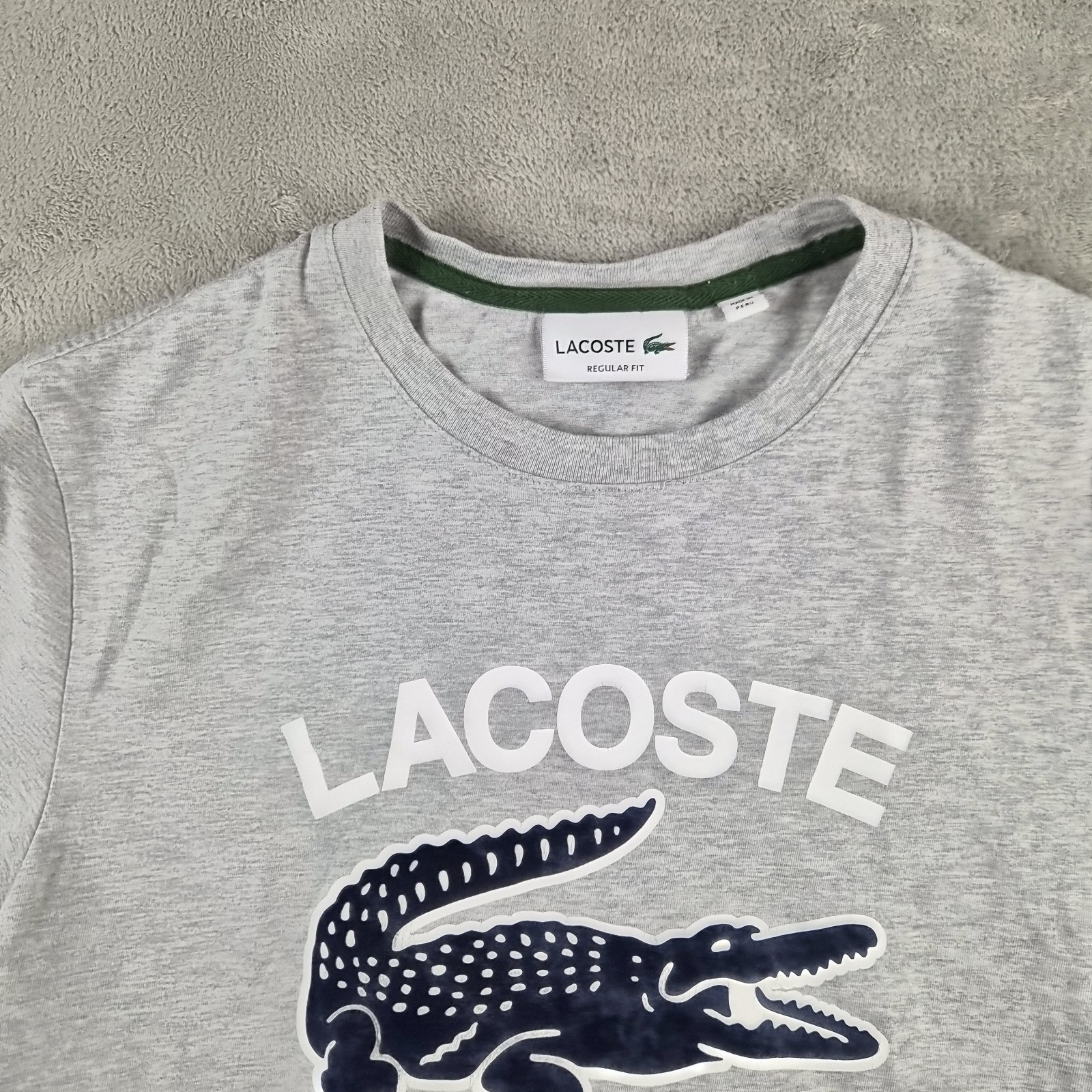 Lacoste Graphic Tee Mens Small Gray Regular Fit Crocodile 3D Streetwear Designer