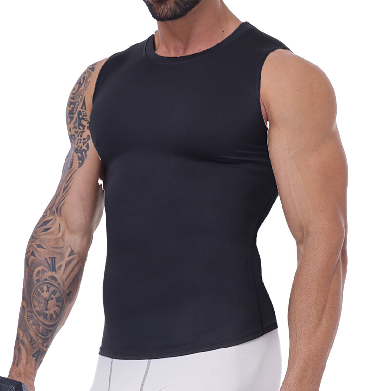 Mens Slimming Tummy Body Shaper Vest Compression T-Shirt Fitness Muscle Tank Top