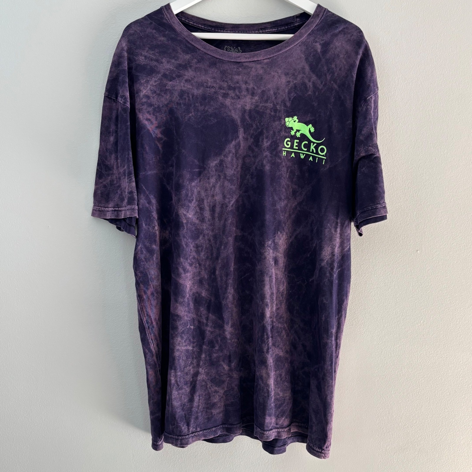 Gecko Hawaii Volcanic Acid Wash Tee Shirt Men XL Neon Nylon 90 Beach Funky Retro