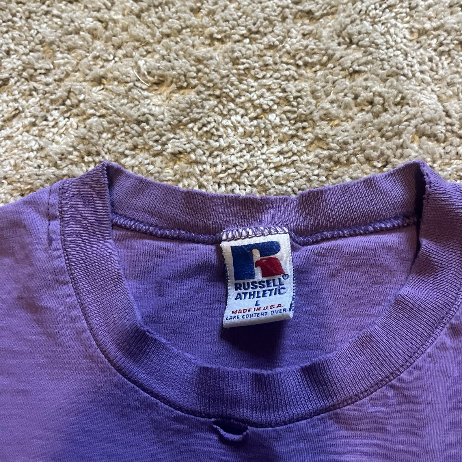 Vintage 90s Russell Athletic Pocket T Shirt Ghost Pocket Men’s Large Faded Purp